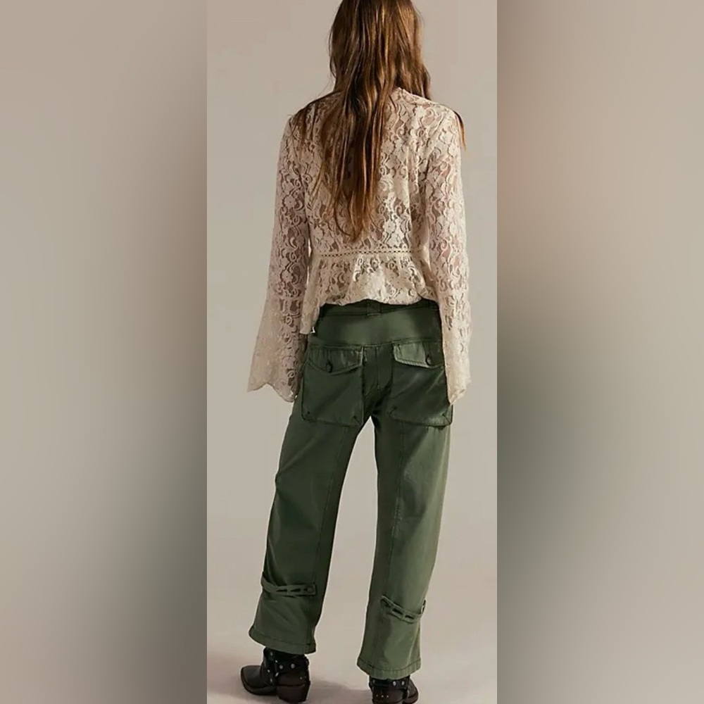 NWT Free People 2 We the Free Safari Sun Cropped Pants in Keepsake Clover Green - Picture 2 of 7
